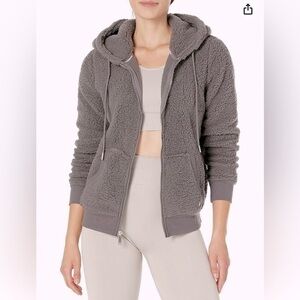 ANDREW MARC SPORT Teddy Fleece Hooded Jacket Gray Pavement S NWOT 21” PTP